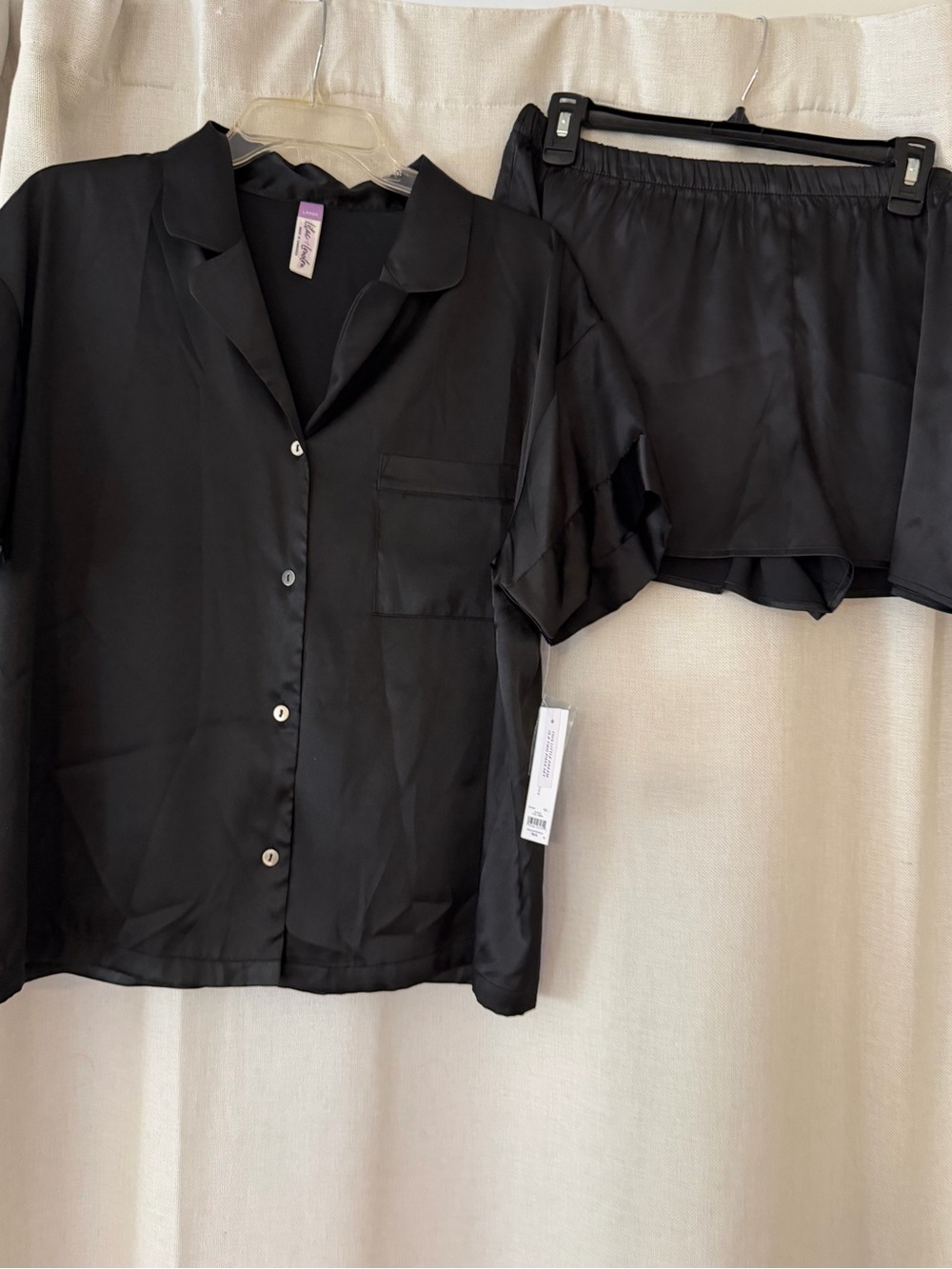 Witchery Black Satin Short Sleeve Pajama Set